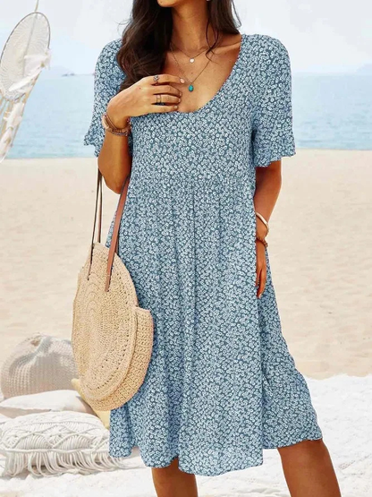 Roberge Floral A-Line Flutter Sleeve Midi Dress