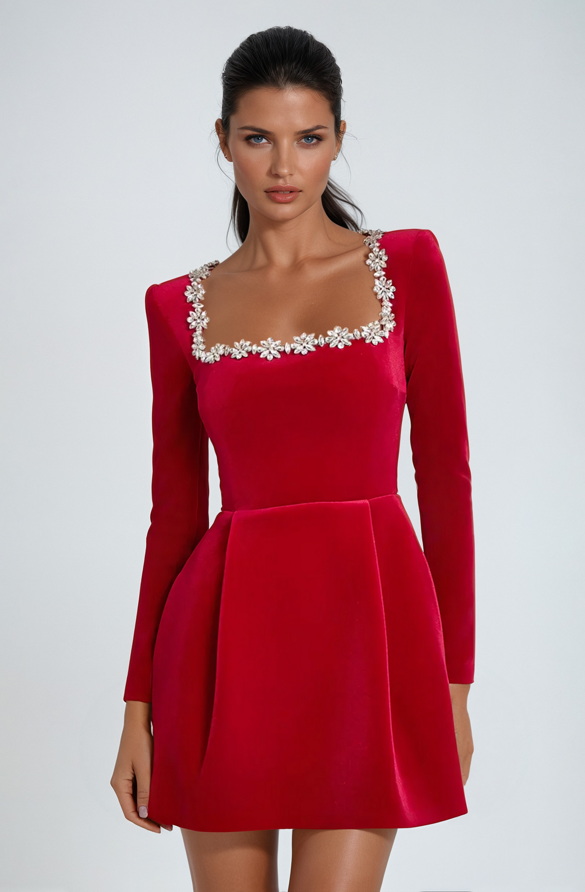 Gisela Wedding Guest Dress with Square Neck and Long Sleeves