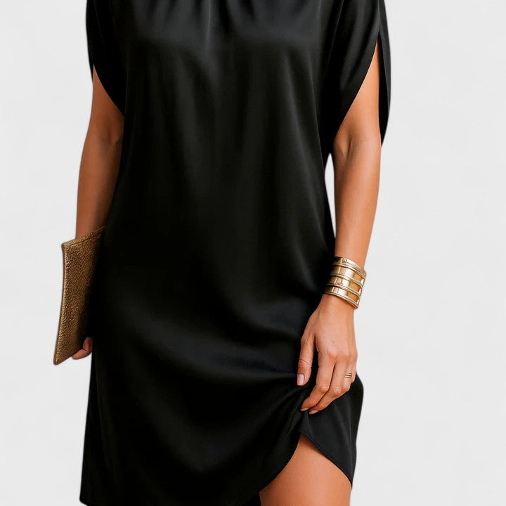 Gudula Mock Neck Short Sleeve Shift Dress