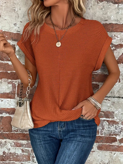 Cecilienne Waffle Knit Short Sleeve Top