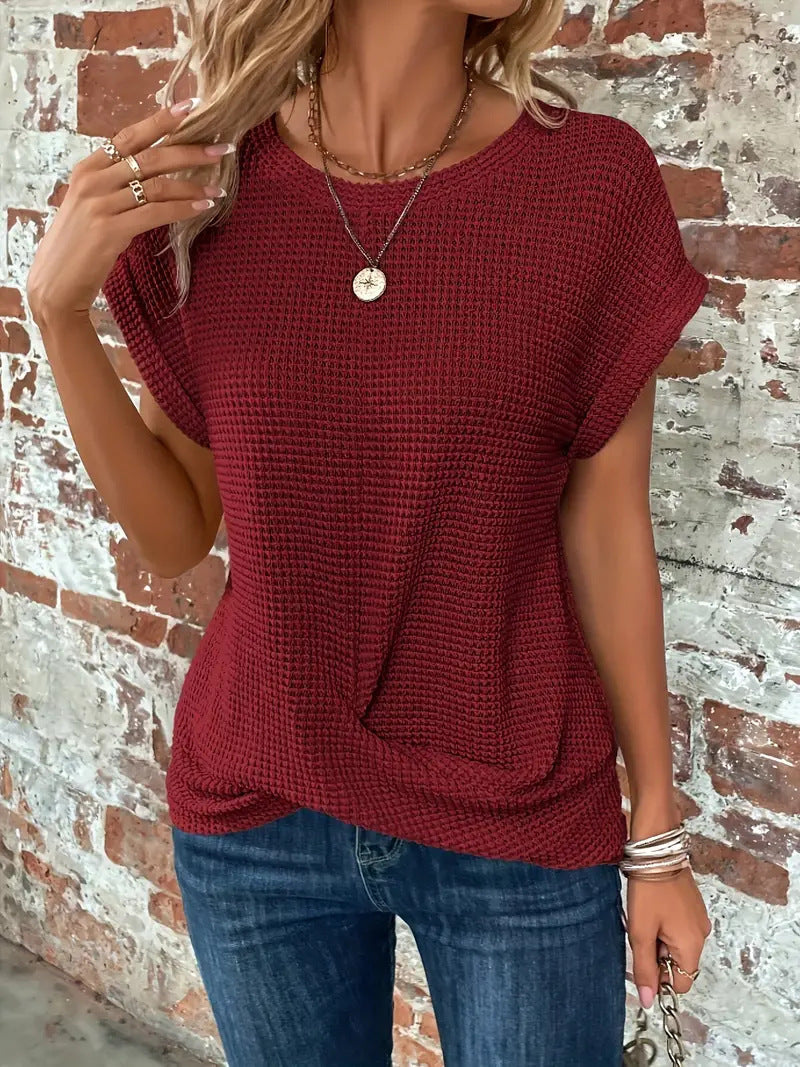 Cecilienne Waffle Knit Short Sleeve Top