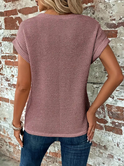 Cecilienne Waffle Knit Short Sleeve Top
