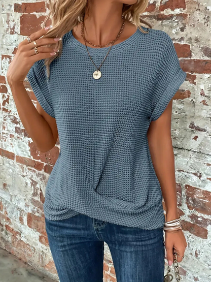 Cecilienne Waffle Knit Short Sleeve Top