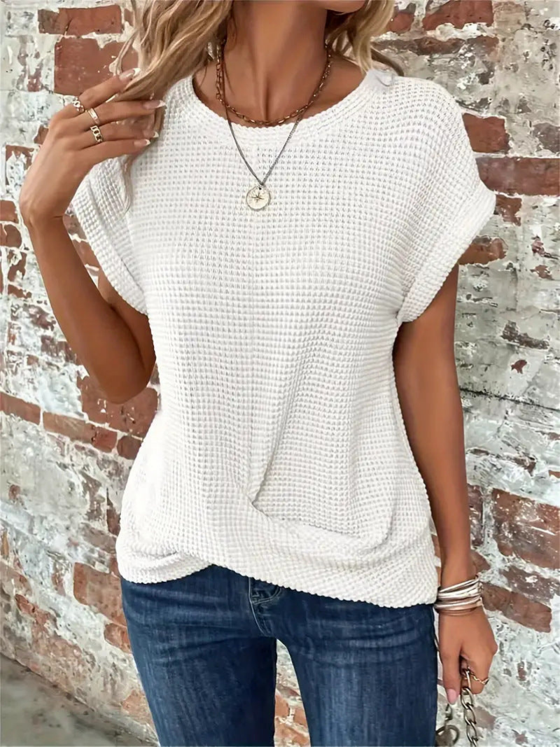 Cecilienne Waffle Knit Short Sleeve Top