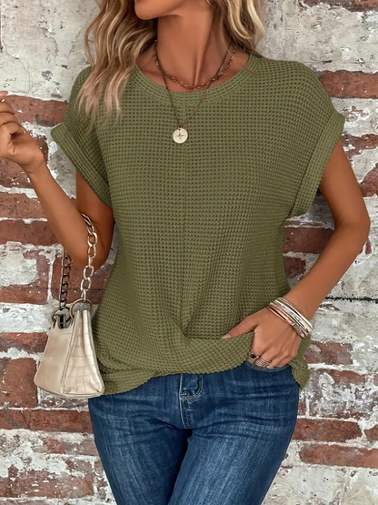 Cecilienne Waffle Knit Short Sleeve Top