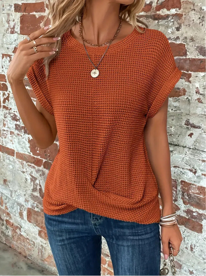 Cecilienne Waffle Knit Short Sleeve Top