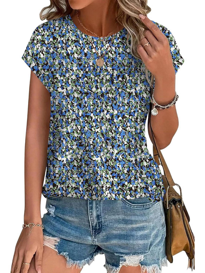 Basilisse Botanical Leaf Print Cap Sleeve Blouse