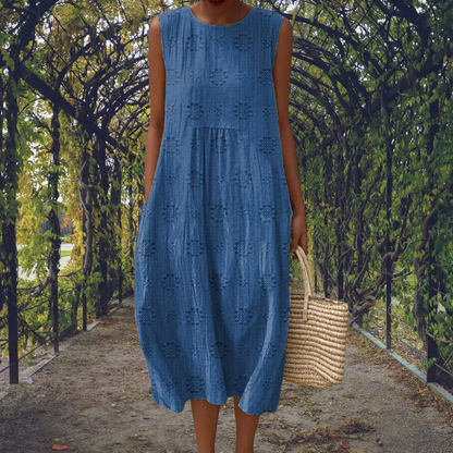Aubine Embroidered Round Neck Sleeveless Midi Dress