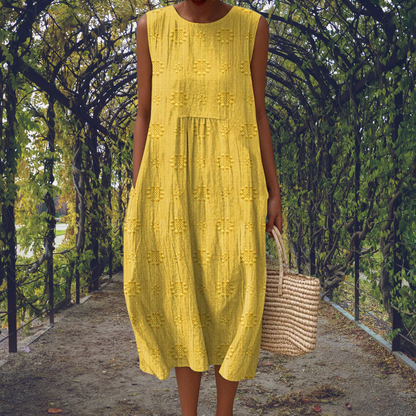 Aubine Embroidered Round Neck Sleeveless Midi Dress