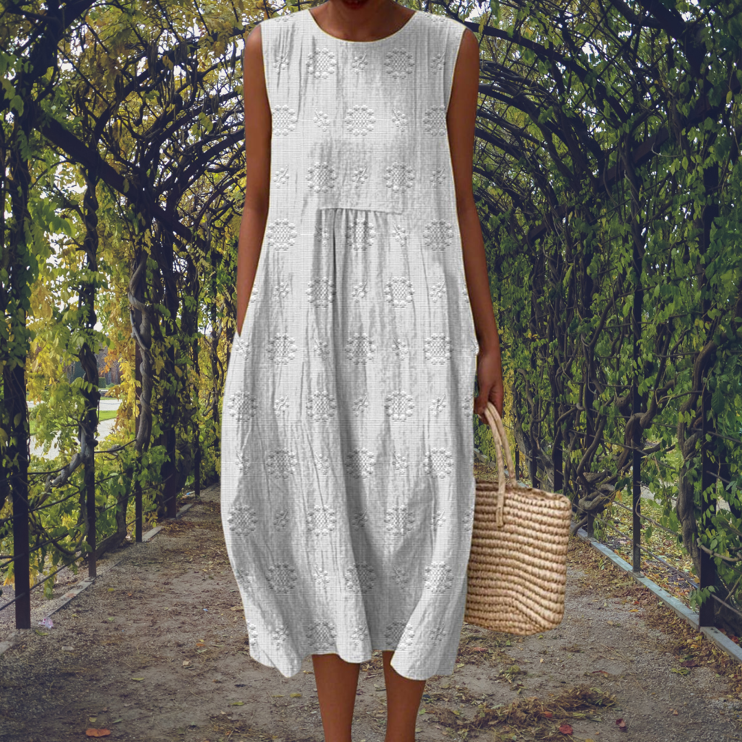 Aubine Embroidered Round Neck Sleeveless Midi Dress