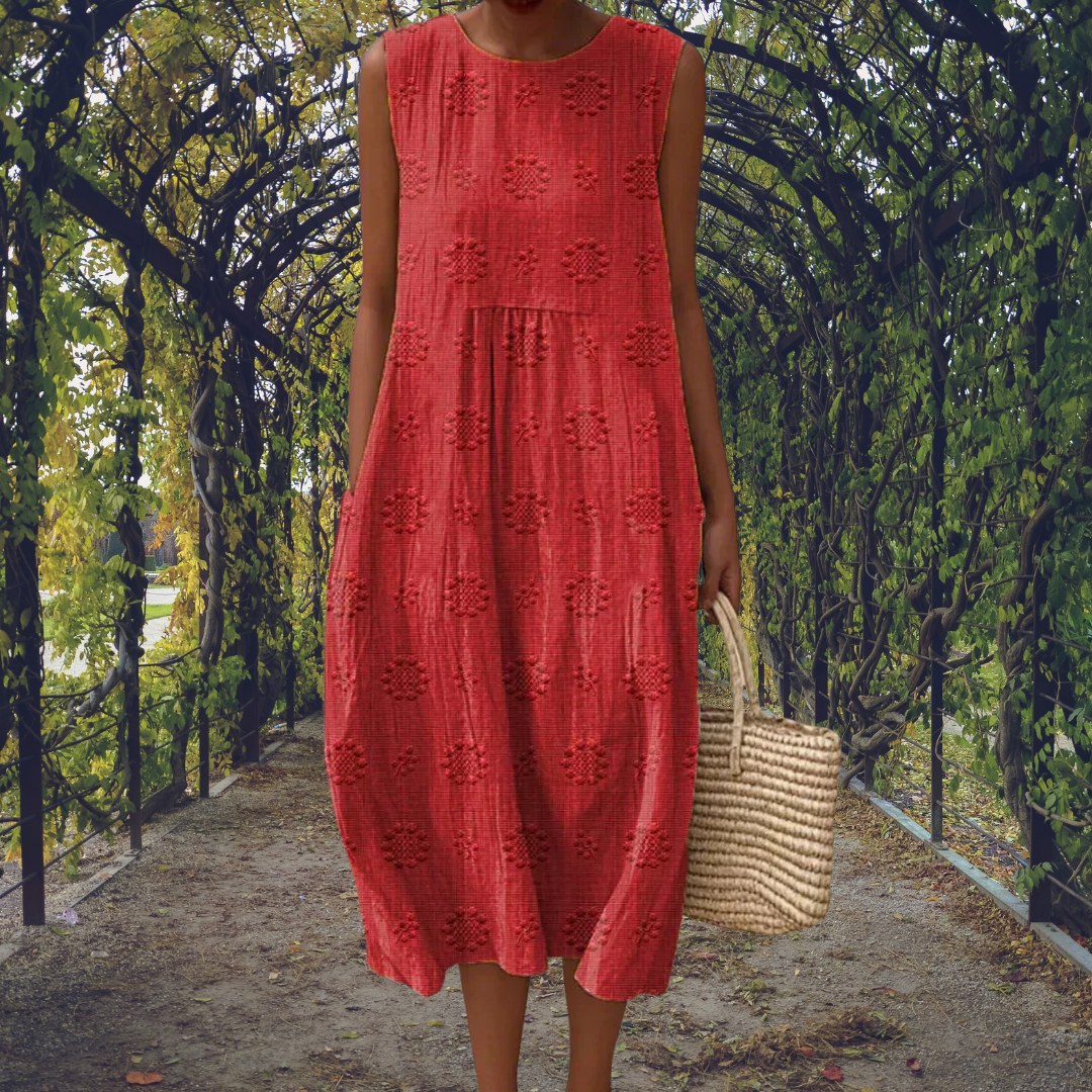Aubine Embroidered Round Neck Sleeveless Midi Dress