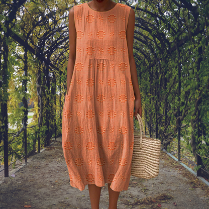 Aubine Embroidered Round Neck Sleeveless Midi Dress