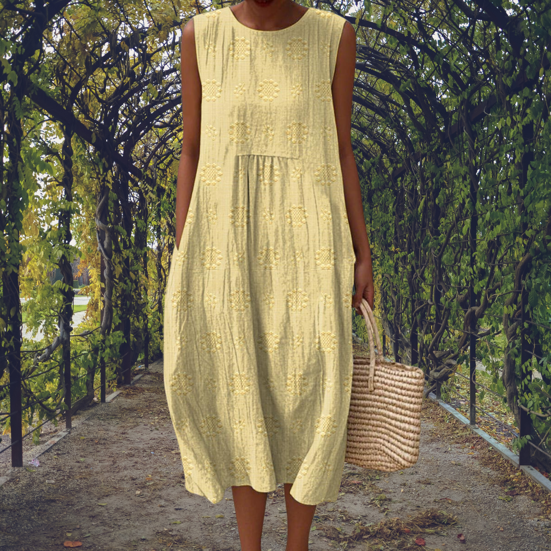 Aubine Embroidered Round Neck Sleeveless Midi Dress