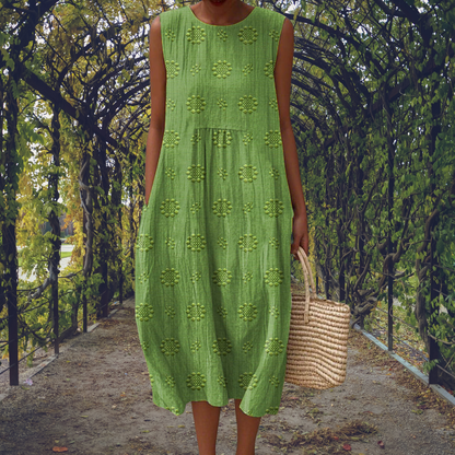 Aubine Embroidered Round Neck Sleeveless Midi Dress