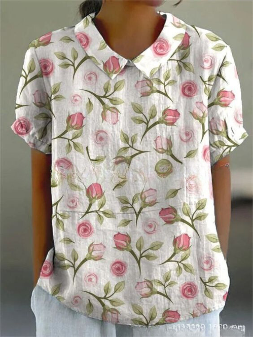 Ruby | Floral Collared Shirt with Short Sleeves for Women