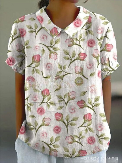 Ruby | Floral Collared Shirt with Short Sleeves for Women
