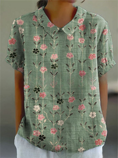 Ruby | Floral Collared Shirt with Short Sleeves for Women