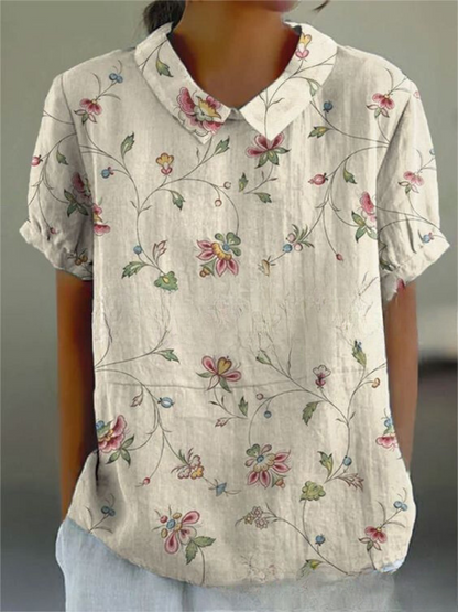 Ruby | Floral Collared Shirt with Short Sleeves for Women