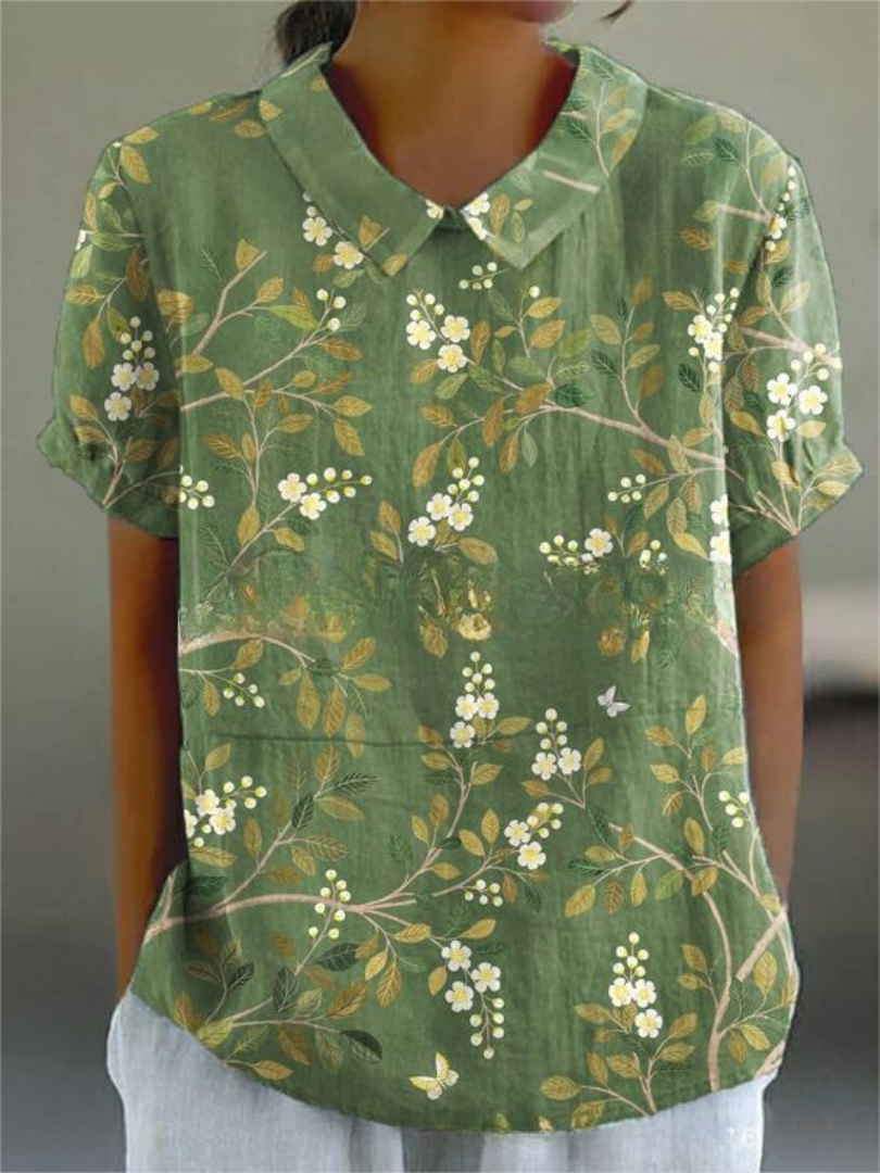 Ruby | Floral Collared Shirt with Short Sleeves for Women