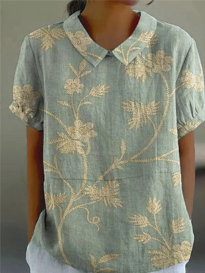 Ruby | Floral Collared Shirt with Short Sleeves for Women