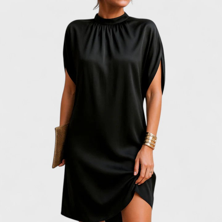 Gudula Mock Neck Short Sleeve Shift Dress