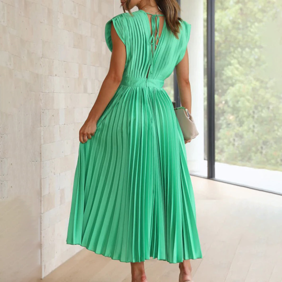 Anahit Wedding Guest Pleated Midi Dress with V-Neck