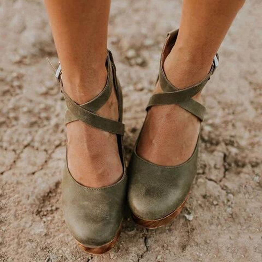 Piroska Platform Wedge Heels with Ankle Strap
