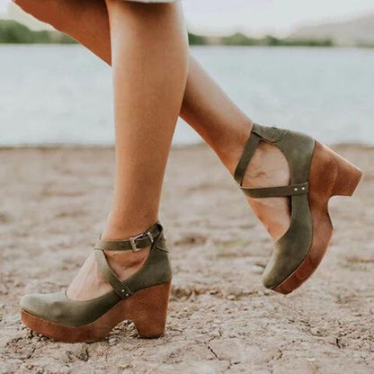 Piroska Platform Wedge Heels with Ankle Strap
