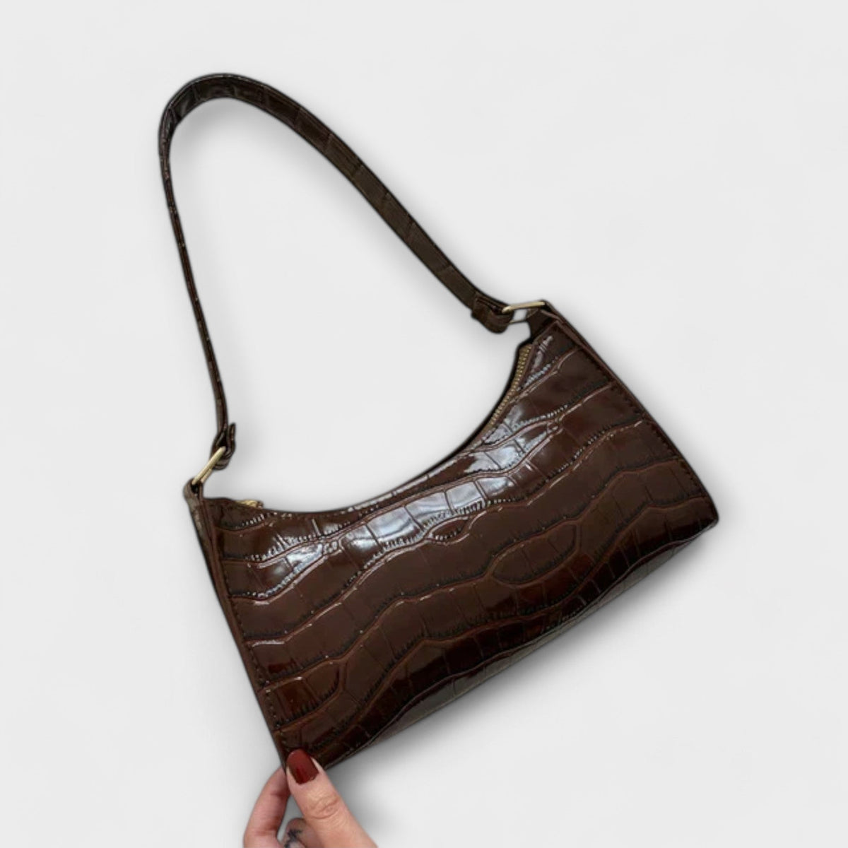 Firouzeh Shiny Crocodile Embossed Shoulder Bag
