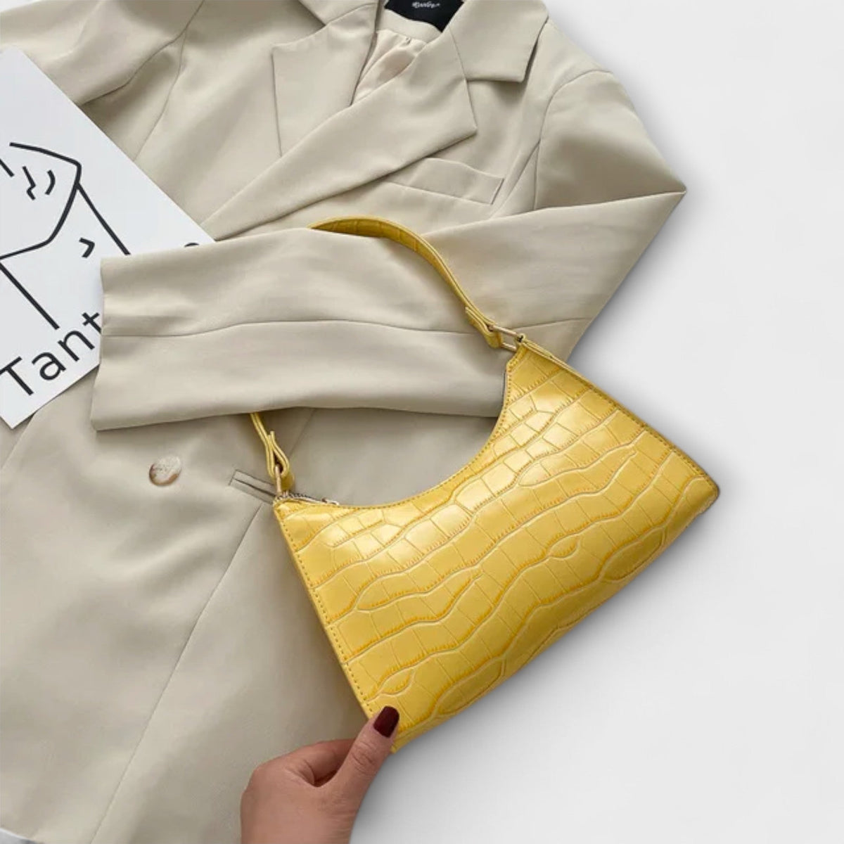 Firouzeh Shiny Crocodile Embossed Shoulder Bag
