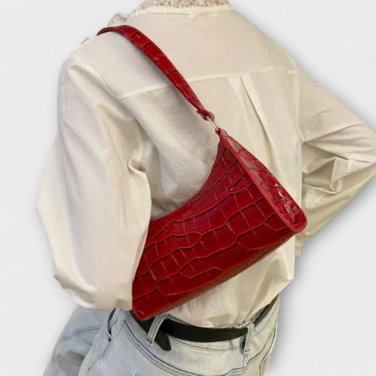 Firouzeh Shiny Crocodile Embossed Shoulder Bag
