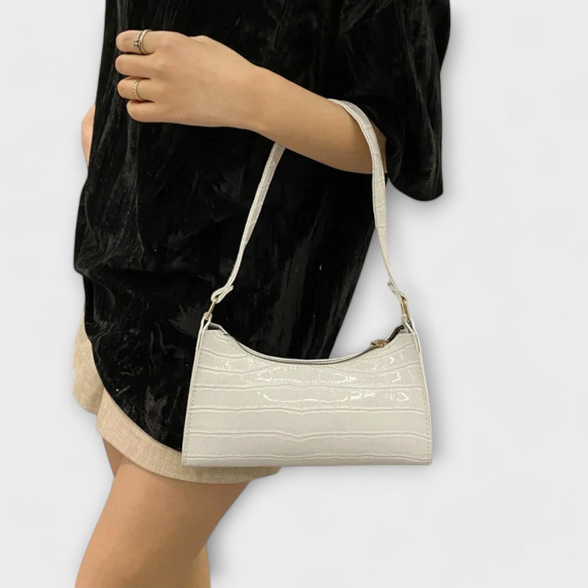 Firouzeh Shiny Crocodile Embossed Shoulder Bag
