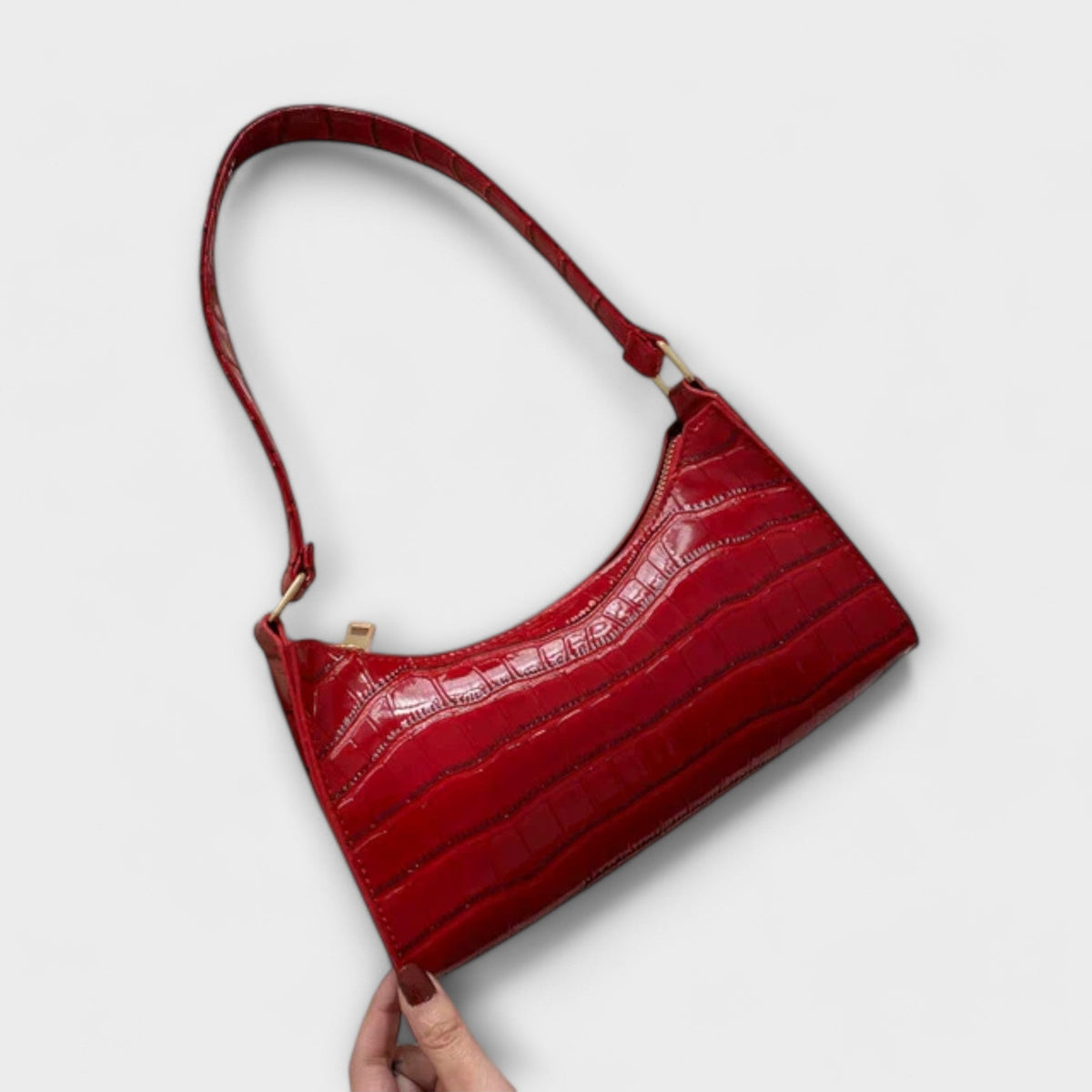 Firouzeh Shiny Crocodile Embossed Shoulder Bag