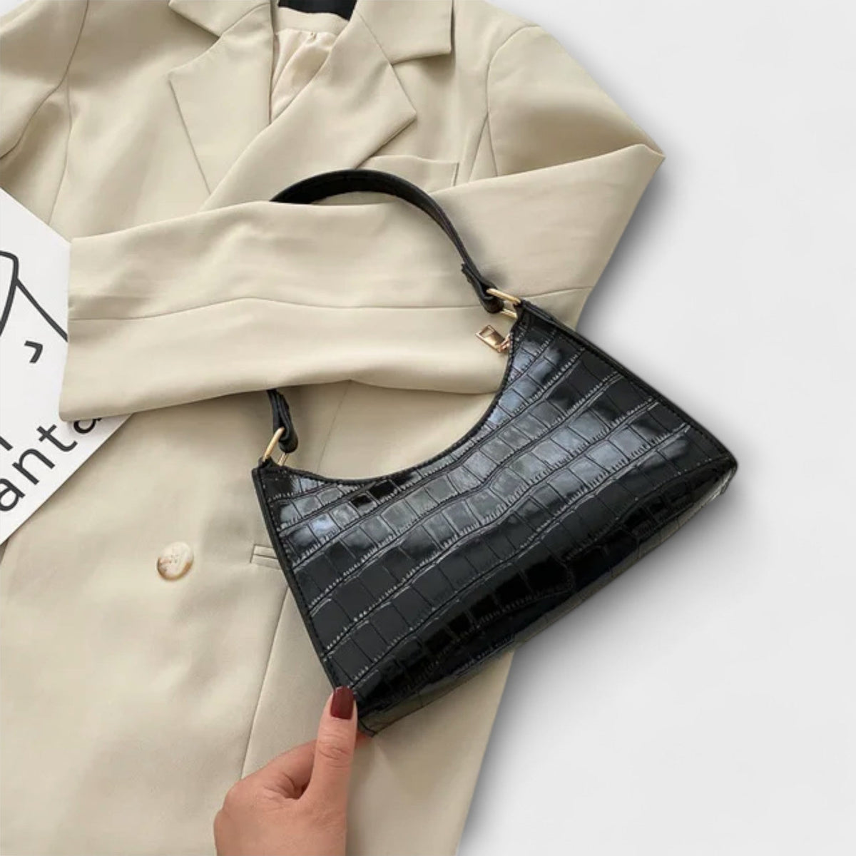 Firouzeh Shiny Crocodile Embossed Shoulder Bag