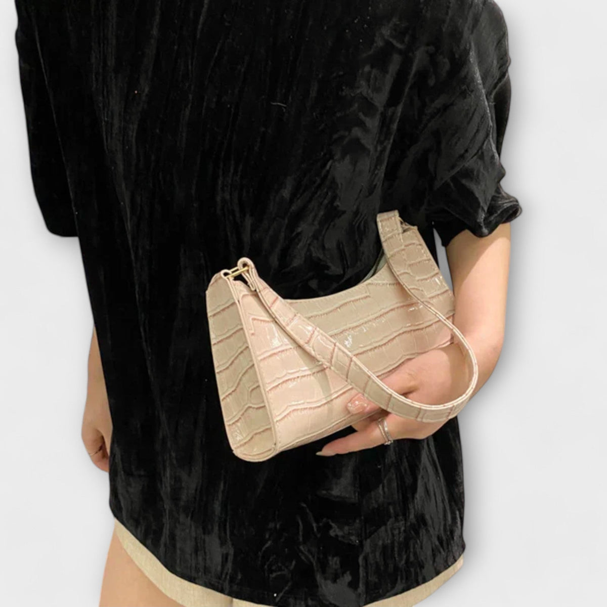 Firouzeh Shiny Crocodile Embossed Shoulder Bag