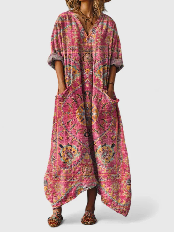 Cesarine V-Neck Front Pocket Maxi Dress