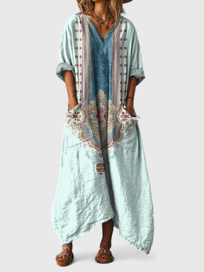 Cesarine V-Neck Front Pocket Maxi Dress