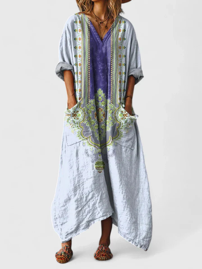 Cesarine V-Neck Front Pocket Maxi Dress