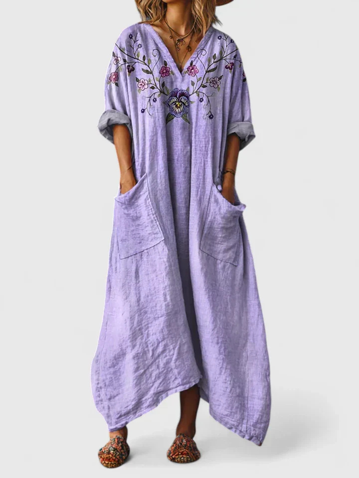 Cesarine V-Neck Front Pocket Maxi Dress