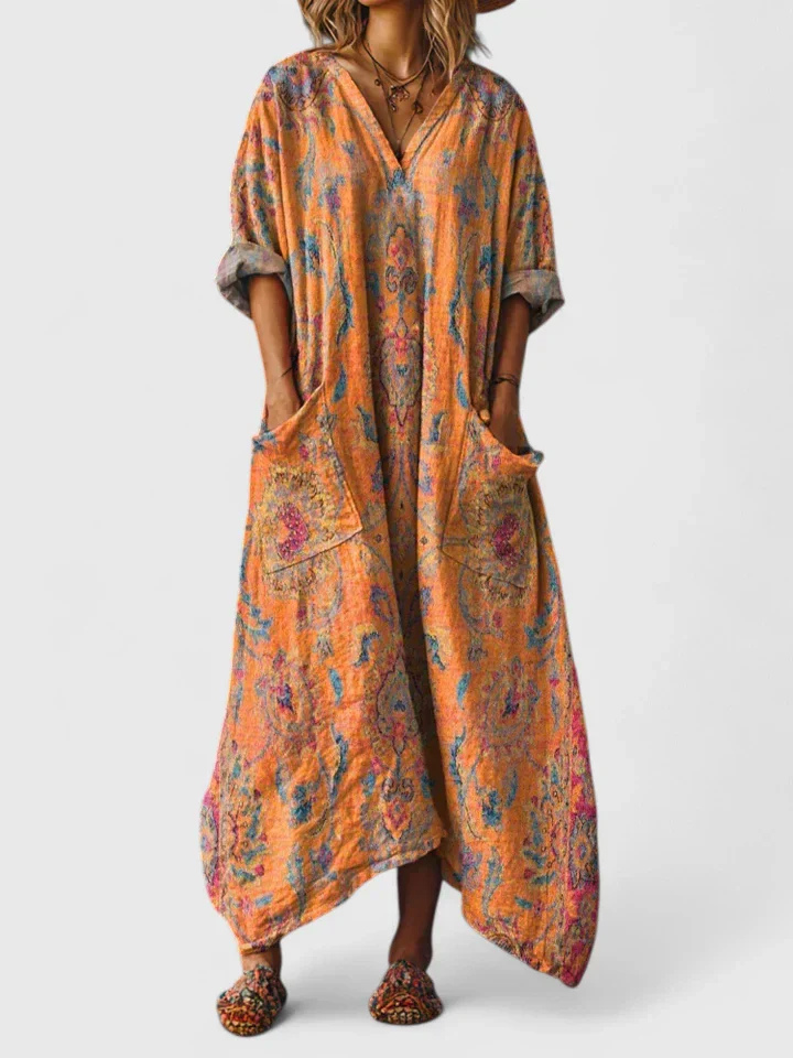 Cesarine V-Neck Front Pocket Maxi Dress