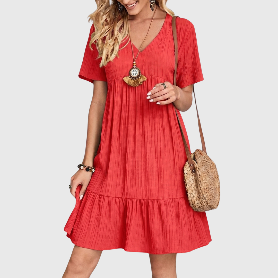 Iacoba V-Neck Short Sleeve A-Line Dress