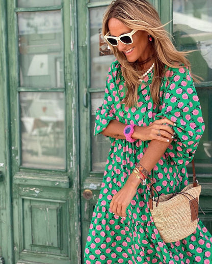 Lucrezia Polka Dot Maxi Dress with Long Sleeves