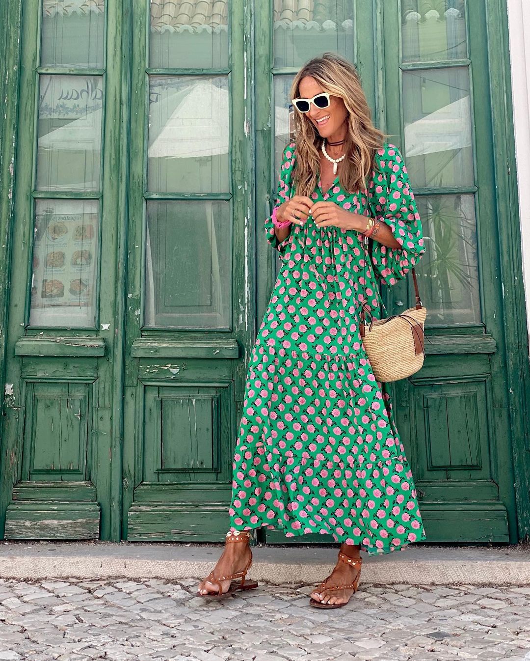 Lucrezia Polka Dot Maxi Dress with Long Sleeves