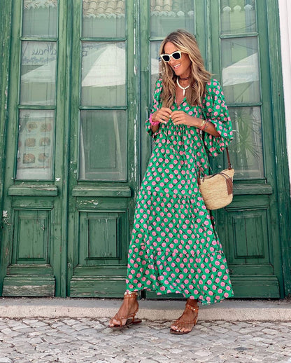 Lucrezia Polka Dot Maxi Dress with Long Sleeves
