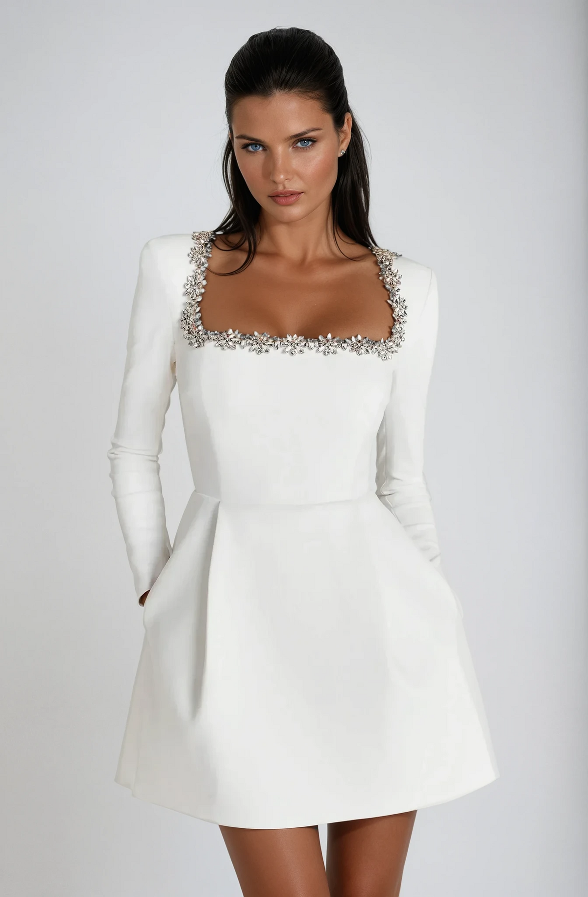 Gisela Wedding Guest Dress with Square Neck and Long Sleeves