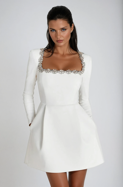 Gisela Wedding Guest Dress with Square Neck and Long Sleeves