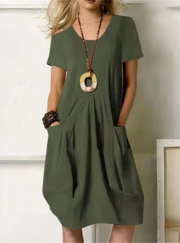 Thomasse Short Sleeve Gathered Pocket Midi Dress