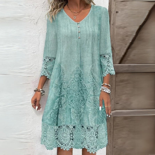 Marjatta Embroidered Midi Dress with V-Neck