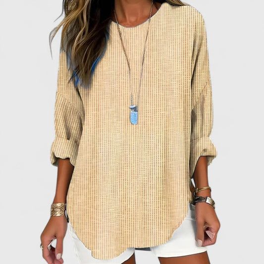 Maiwenn Ribbed Long Sleeve Tunic Blouse