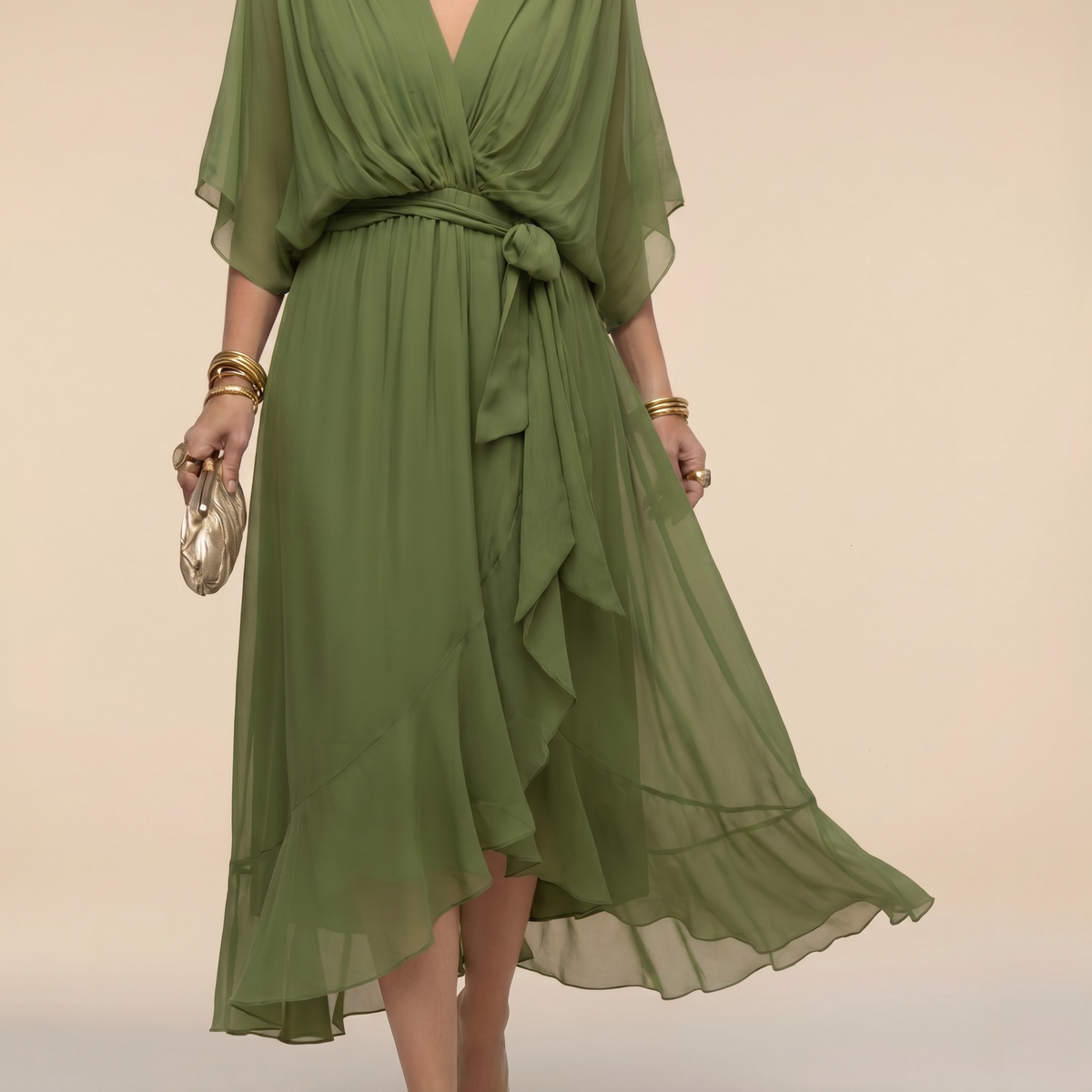 Evgenia Wrap Midi Dress with V-Neck